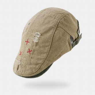 Män Kort Brätte Distressed Sliten Hål Basker Platt Keps Retro Justerbar Andas Framåt Cap Newsboy Hatt