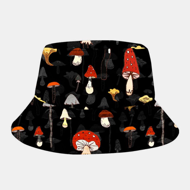 Män Kvinnor Bomullsöverlägg Mushroom Print Mönster Solskydd Mode Element Bucket Hat