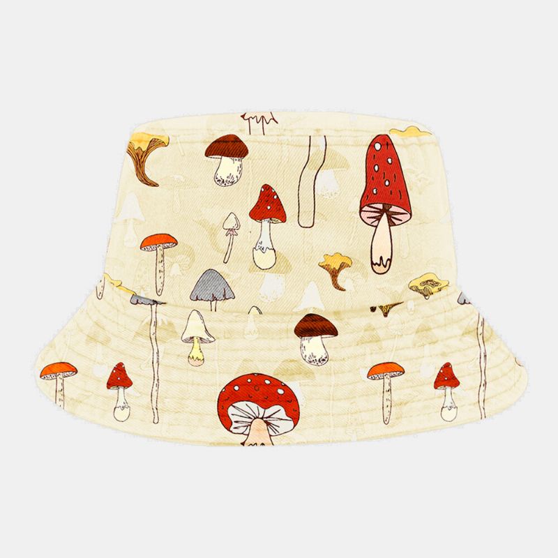 Män Kvinnor Bomullsöverlägg Mushroom Print Mönster Solskydd Mode Element Bucket Hat