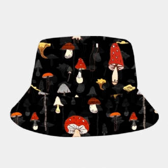 Män Kvinnor Bomullsöverlägg Mushroom Print Mönster Solskydd Mode Element Bucket Hat