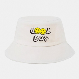 Män Kvinnor Enfärgad Leende Ansikte Bokstavsmönster Utomhus Casual Solskydd Par Bucket Hat