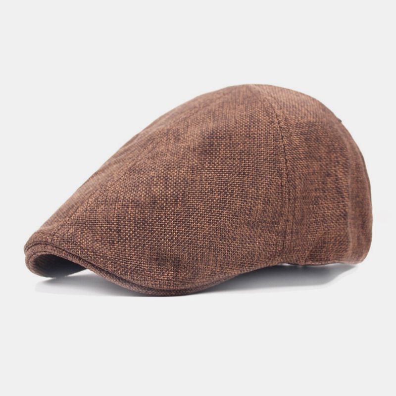 Män Linne Enfärgad Retro Casual Forward Hat Flat Cap Basker Cap