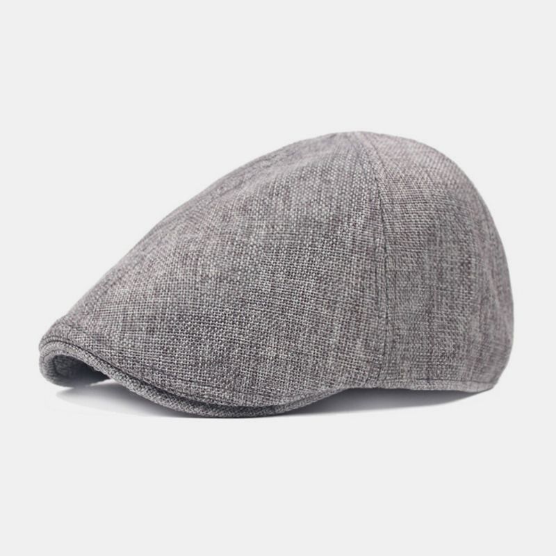 Män Linne Enfärgad Retro Casual Forward Hat Flat Cap Basker Cap