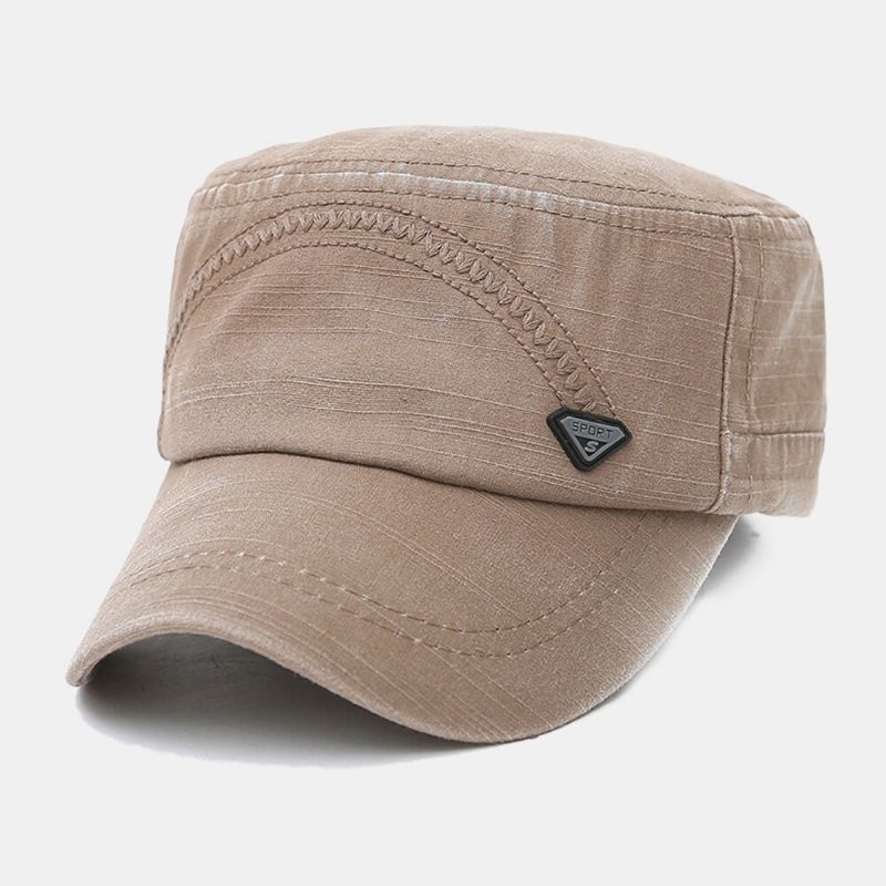 Män Metall Bokstavsetikett Platt Keps Tvättad Casual Outdoor Solskydd Militär Keps Peaked Cap