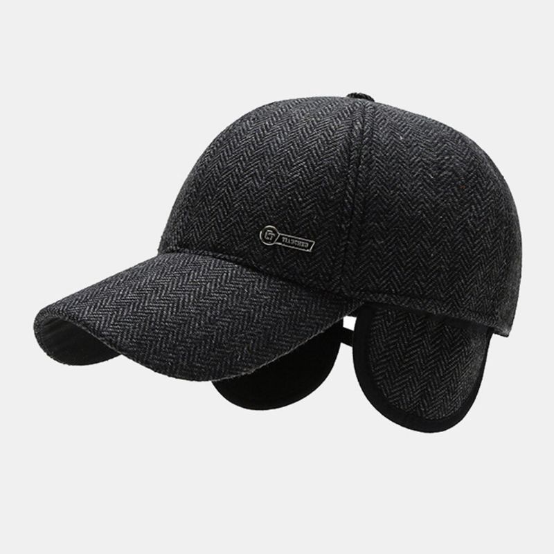 Män Metalletikett Höst Vinter Tjocka Varm Baseballkeps Utomhus Hörselskydd Vindtät Cool Skydd Peaked Cap