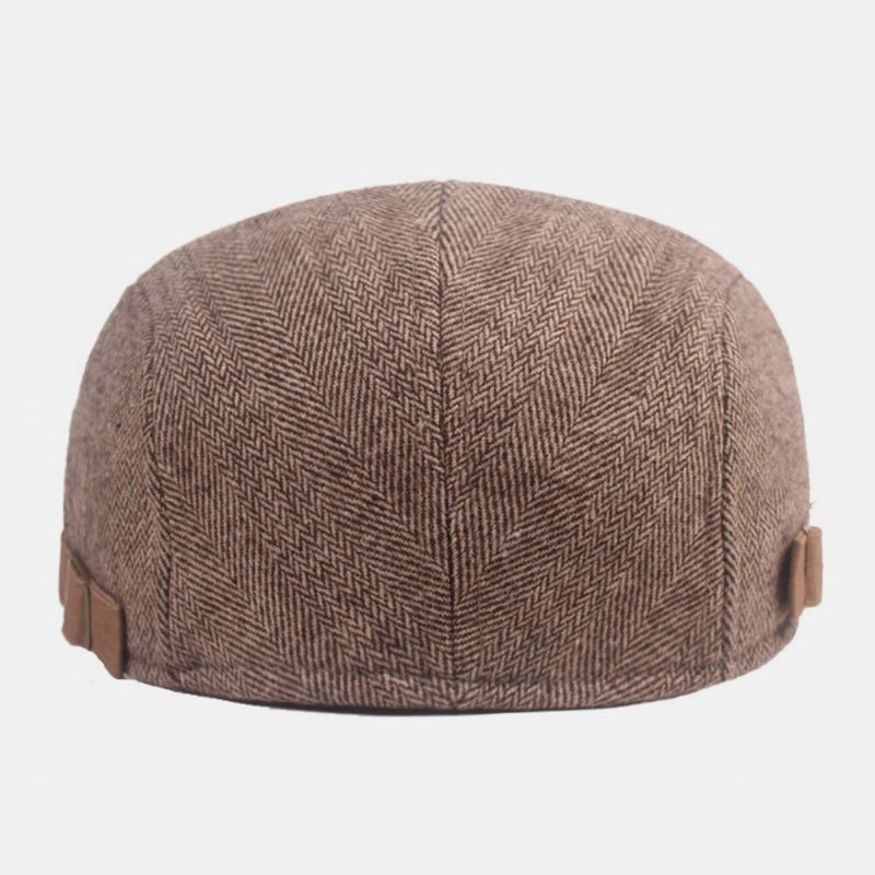 Män Newsboy Hatt Bomull Förtjockad Fiskbensränder Casual Warmth Basker Flat Cap