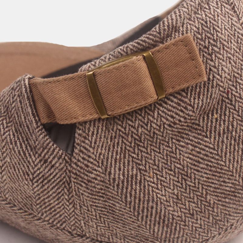 Män Newsboy Hatt Bomull Förtjockad Fiskbensränder Casual Warmth Basker Flat Cap