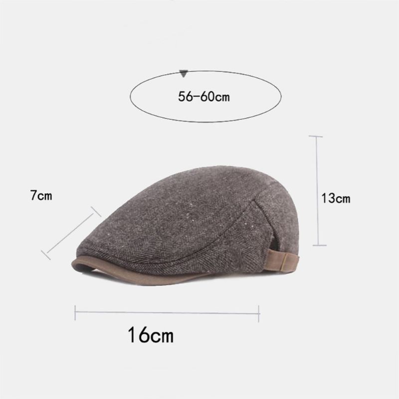 Män Newsboy Hatt Bomull Förtjockad Fiskbensränder Casual Warmth Basker Flat Cap