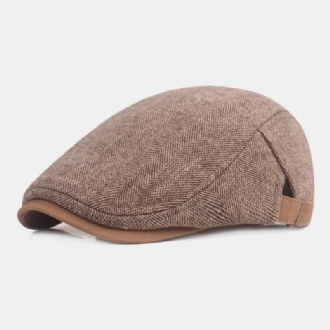 Män Newsboy Hatt Bomull Förtjockad Fiskbensränder Casual Warmth Basker Flat Cap