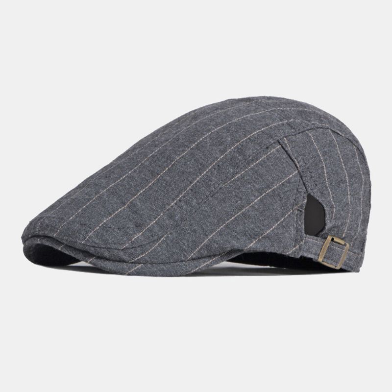 Män Newsboy Hatt Bomull Vintage Randig Tunn Andas Brittisk Basker Flat Cap