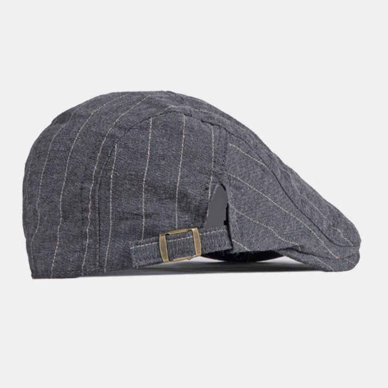 Män Newsboy Hatt Bomull Vintage Randig Tunn Andas Brittisk Basker Flat Cap