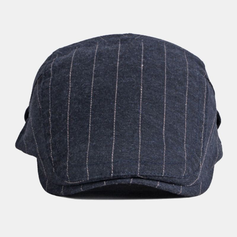 Män Newsboy Hatt Bomull Vintage Randig Tunn Andas Brittisk Basker Flat Cap