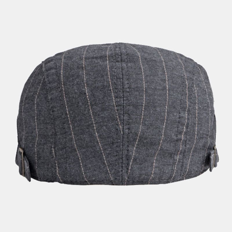 Män Newsboy Hatt Bomull Vintage Randig Tunn Andas Brittisk Basker Flat Cap