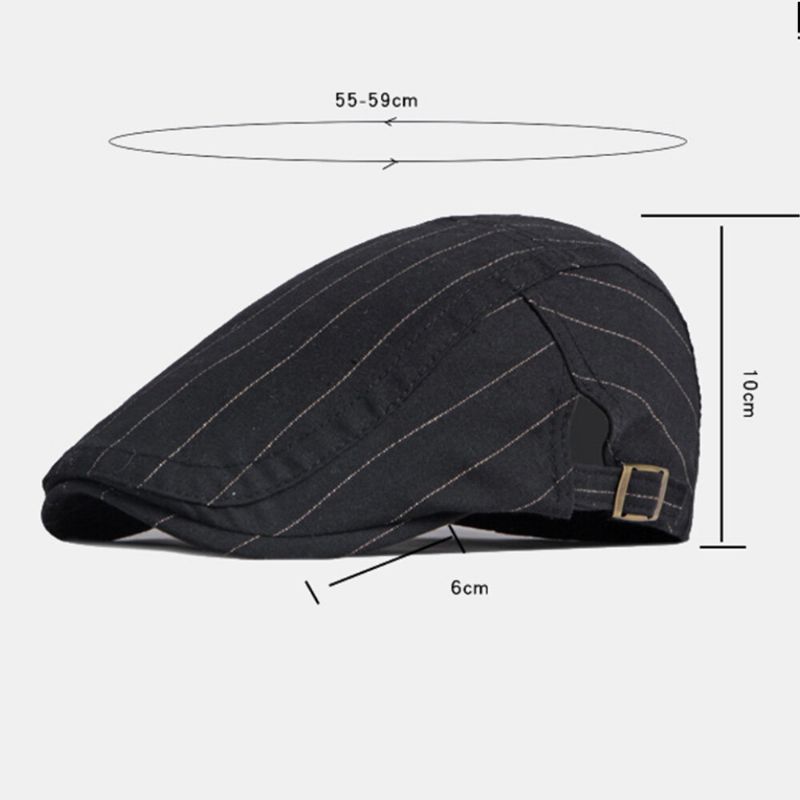 Män Newsboy Hatt Bomull Vintage Randig Tunn Andas Brittisk Basker Flat Cap