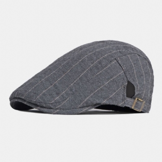 Män Newsboy Hatt Bomull Vintage Randig Tunn Andas Brittisk Basker Flat Cap