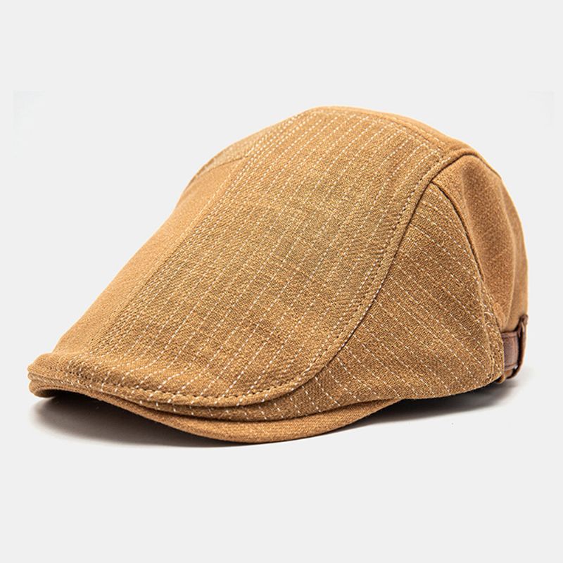 Män Newsboy Hatt Justerbar Bomull Linne Vanliga Patchwork Randiga Sömmar Solskydd Casual Framåt Hatt Basker Flat Cap