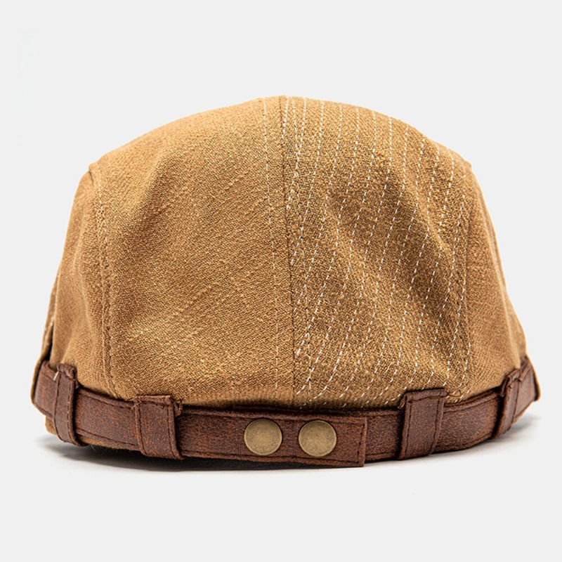 Män Newsboy Hatt Justerbar Bomull Linne Vanliga Patchwork Randiga Sömmar Solskydd Casual Framåt Hatt Basker Flat Cap