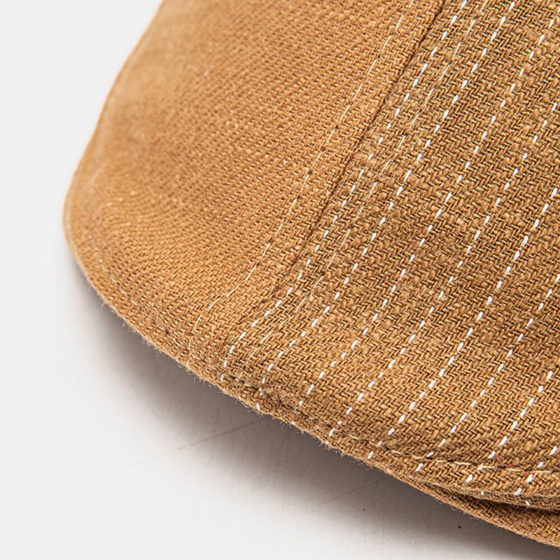 Män Newsboy Hatt Justerbar Bomull Linne Vanliga Patchwork Randiga Sömmar Solskydd Casual Framåt Hatt Basker Flat Cap