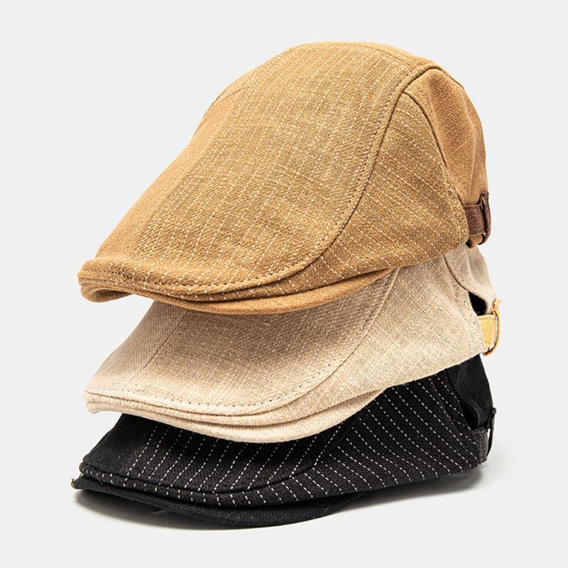 Män Newsboy Hatt Justerbar Bomull Linne Vanliga Patchwork Randiga Sömmar Solskydd Casual Framåt Hatt Basker Flat Cap