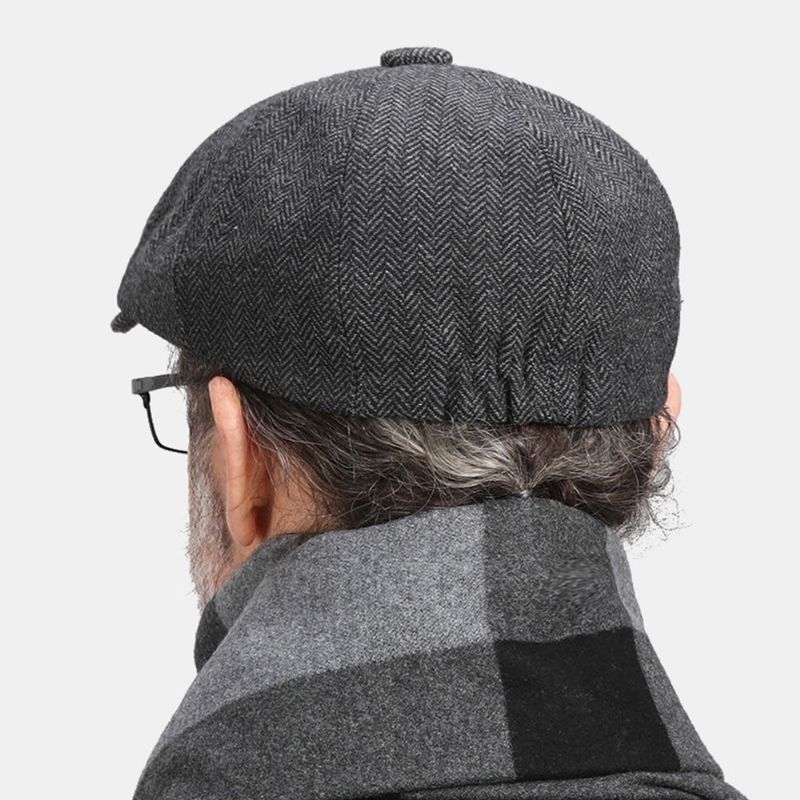 Män Newsboy Hattar Brittisk Retro Fiskbens Elastiskt Band Justera Stripe Målarhatt Cabbie Hat Octagonal Hat