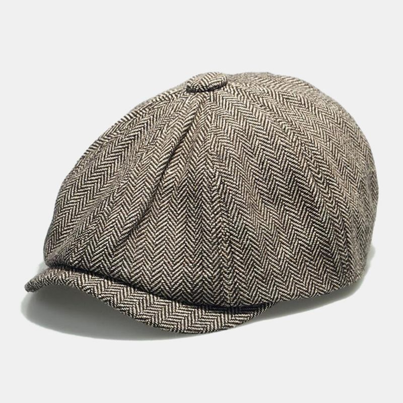 Män Newsboy Hattar Brittisk Retro Fiskbens Elastiskt Band Justera Stripe Målarhatt Cabbie Hat Octagonal Hat