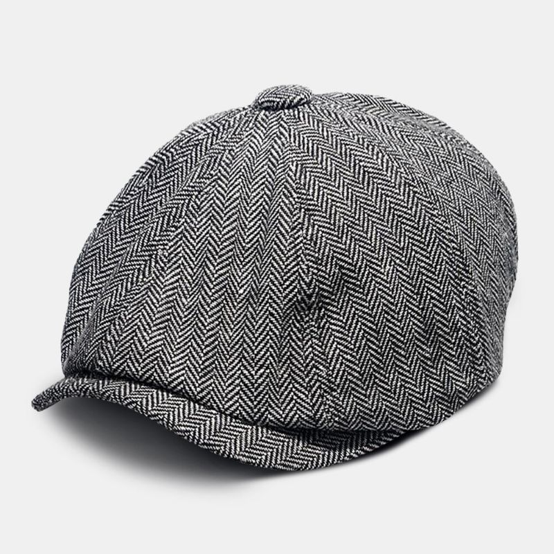 Män Newsboy Hattar Brittisk Retro Fiskbens Elastiskt Band Justera Stripe Målarhatt Cabbie Hat Octagonal Hat