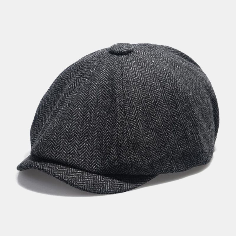 Män Newsboy Hattar Brittisk Retro Fiskbens Elastiskt Band Justera Stripe Målarhatt Cabbie Hat Octagonal Hat