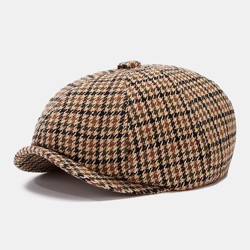 Män Newsboy Hattar Brittisk Retro Houndstooth Randig Kupol Octagonal Hat Cabbie Hat