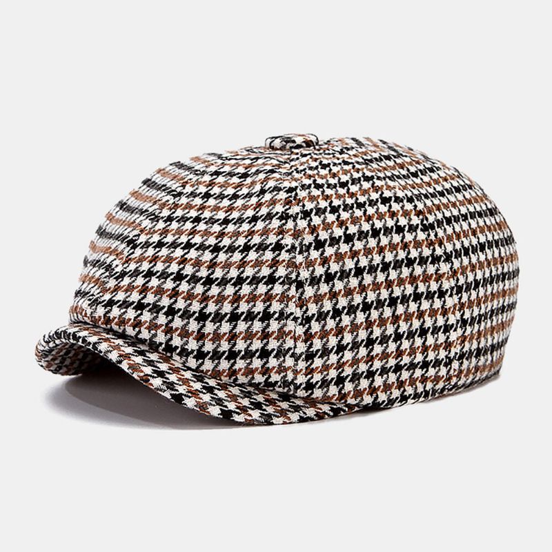 Män Newsboy Hattar Brittisk Retro Houndstooth Randig Kupol Octagonal Hat Cabbie Hat