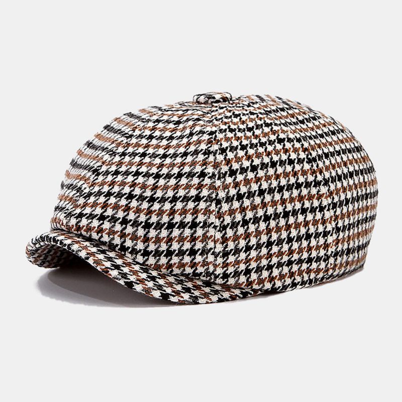 Män Newsboy Hattar Brittisk Retro Houndstooth Randig Kupol Octagonal Hat Cabbie Hat