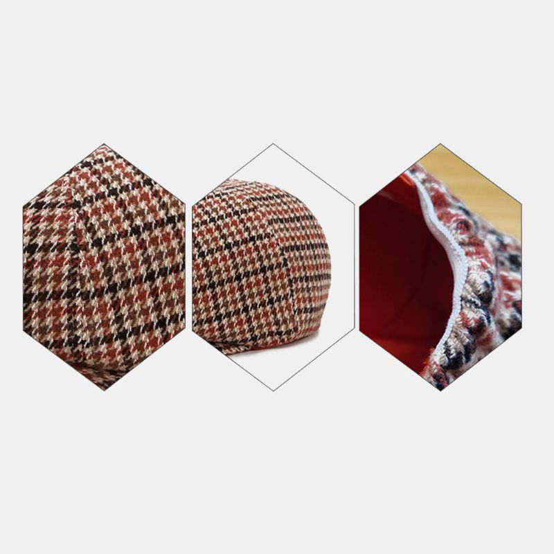 Män Newsboy Hattar Brittisk Retro Houndstooth Randig Kupol Octagonal Hat Cabbie Hat