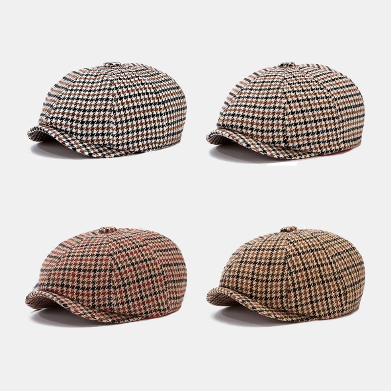 Män Newsboy Hattar Brittisk Retro Houndstooth Randig Kupol Octagonal Hat Cabbie Hat