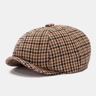 Män Newsboy Hattar Brittisk Retro Houndstooth Randig Kupol Octagonal Hat Cabbie Hat