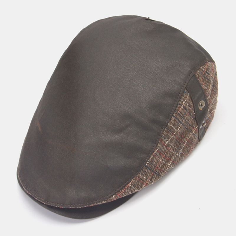 Män Newsboy Hattar Färg Lattice Rand Splicing Mode Casual Basker Cabbie Hat