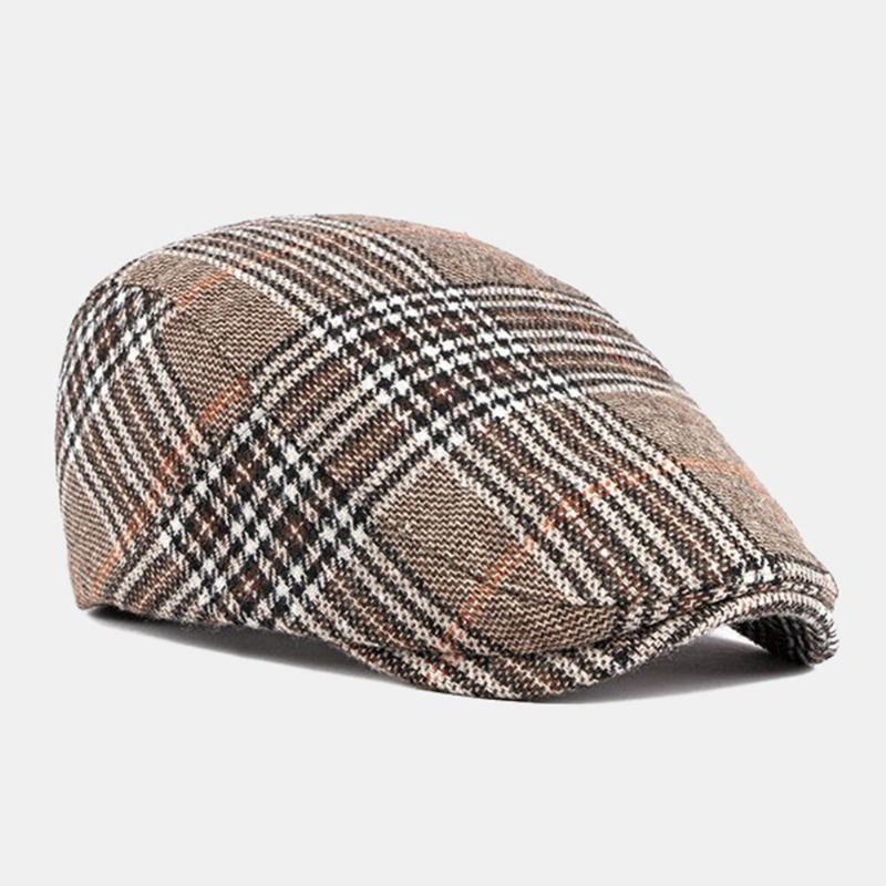 Män Newsboy Hattar Polyester Bomull Vintage Färgglad Galler Brittisk Casual Värme Framåt Hatt Basker Platt Keps