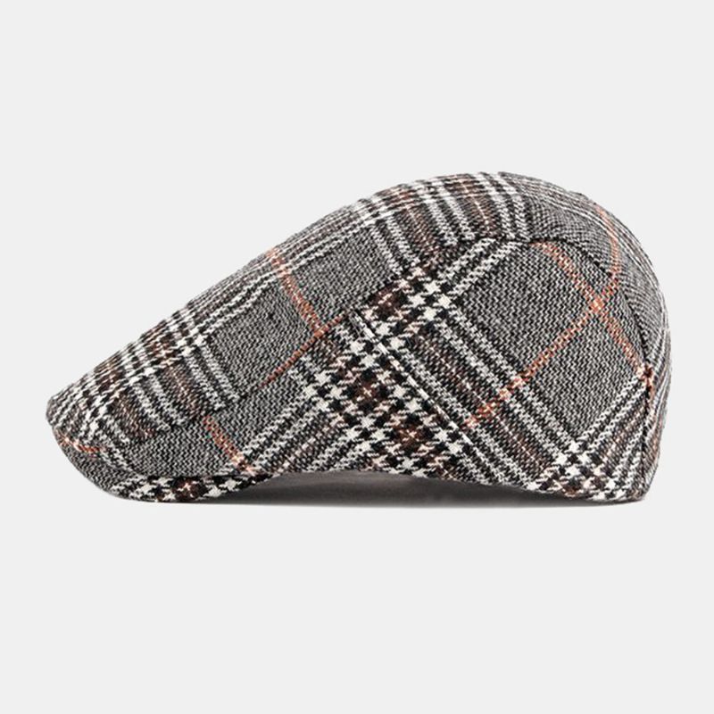 Män Newsboy Hattar Polyester Bomull Vintage Färgglad Galler Brittisk Casual Värme Framåt Hatt Basker Platt Keps