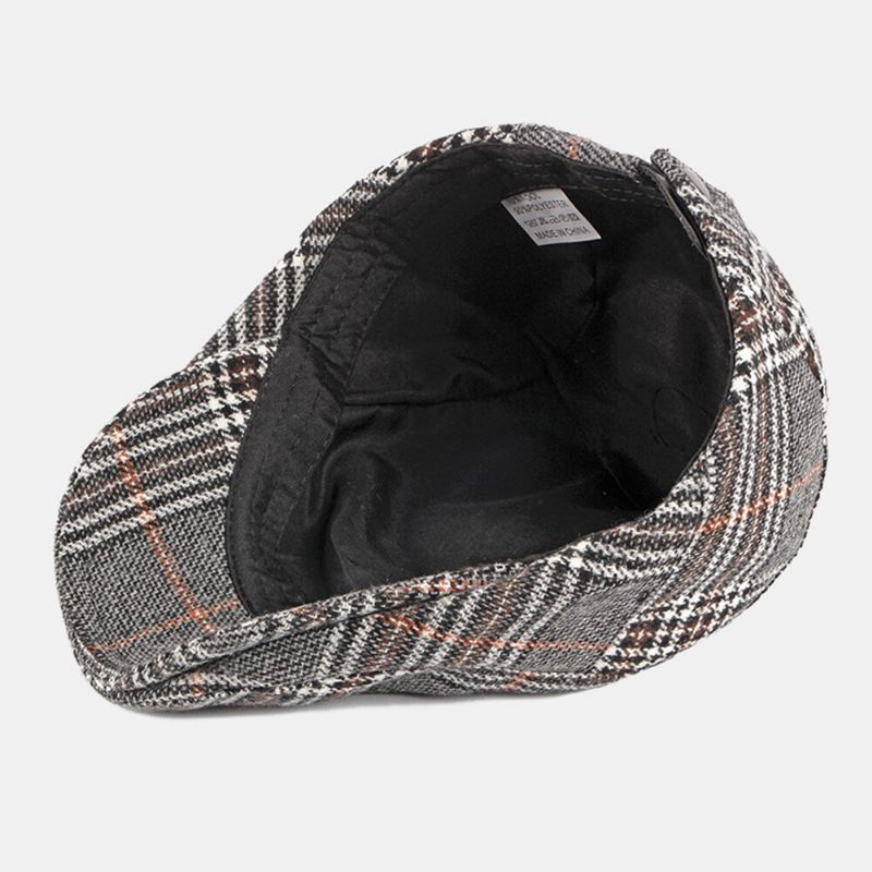 Män Newsboy Hattar Polyester Bomull Vintage Färgglad Galler Brittisk Casual Värme Framåt Hatt Basker Platt Keps