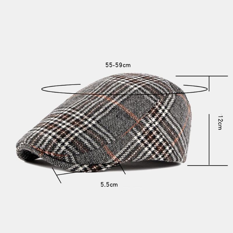 Män Newsboy Hattar Polyester Bomull Vintage Färgglad Galler Brittisk Casual Värme Framåt Hatt Basker Platt Keps