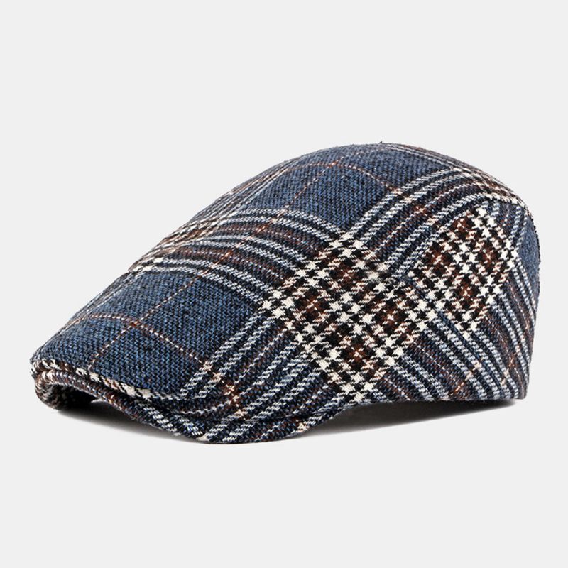 Män Newsboy Hattar Polyester Bomull Vintage Färgglad Galler Brittisk Casual Värme Framåt Hatt Basker Platt Keps