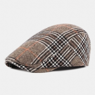 Män Newsboy Hattar Polyester Bomull Vintage Färgglad Galler Brittisk Casual Värme Framåt Hatt Basker Platt Keps