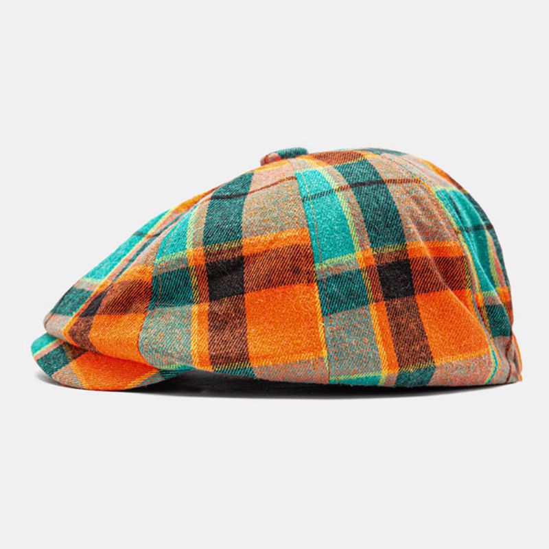 Män Newsboy Hattar Ylletyg Bomull Färgmatchande Gitter Vintage Octagonal Hat Basker Platt Keps