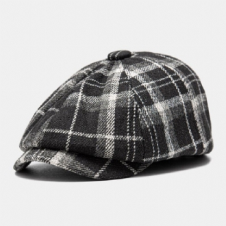 Män Newsboy Hattar Ylletyg Bomull Färgmatchande Gitter Vintage Octagonal Hat Basker Platt Keps