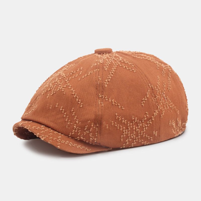 Män Newsboy Keps Bomull Distressed Solid Broken Hole Vintage Casual Octagonal Cap Basker Flat Cap