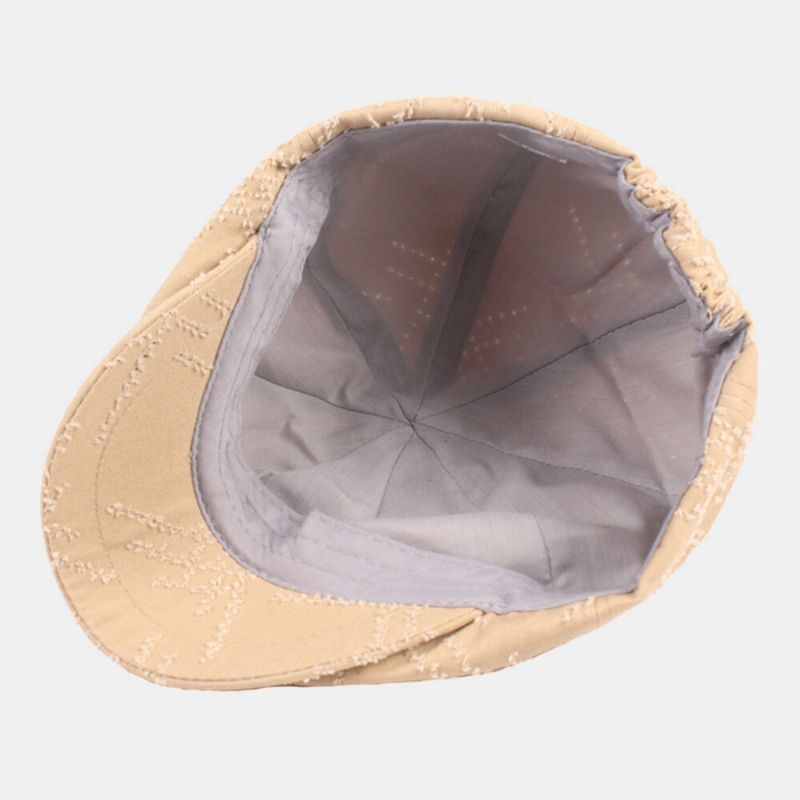 Män Newsboy Keps Bomull Distressed Solid Broken Hole Vintage Casual Octagonal Cap Basker Flat Cap