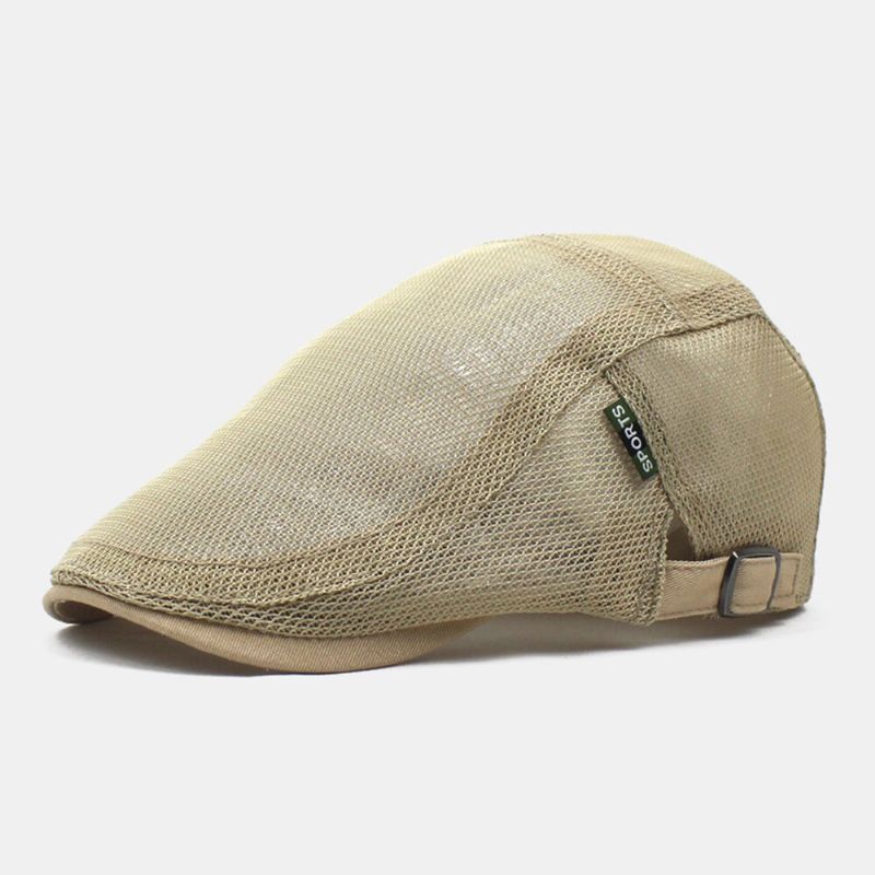 Män Newsboy Keps Polyester Mesh Bokstäver Patch Casual Tunn Ljus Justerbar Utomhus Andas Solskydd Fram Hatt Basker Platt Keps