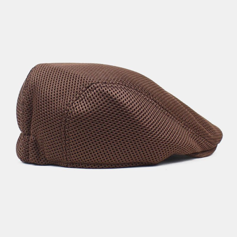 Män Newsboy Keps Polyester Mesh Tyg Enfärgad Elastisk Justerbar Utomhus Andas Solskydd Fram Hatt Basker Platt Keps