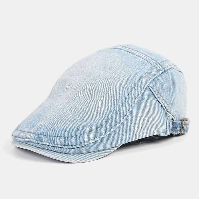 Män Newsboy Keps Tvättad Denim Enfärgad Andningsbar Justerbar Utomhussolskydd Casual Framåt Hatt Basker Platt Keps