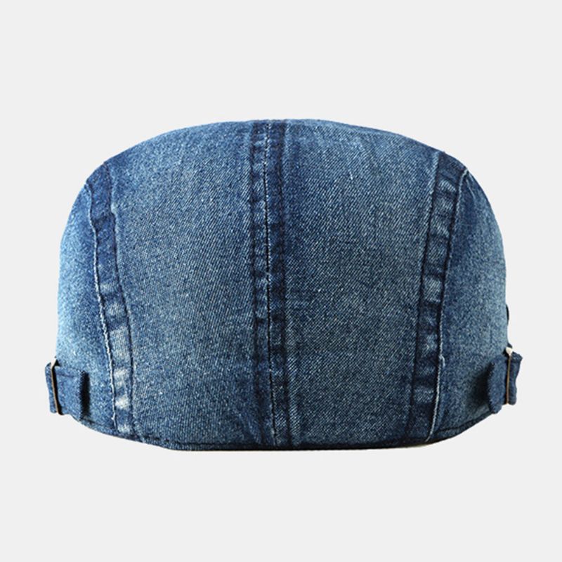 Män Newsboy Keps Tvättad Denim Enstaka Randiga Sömmar Casual Framåt Hatt Basker Platt Keps