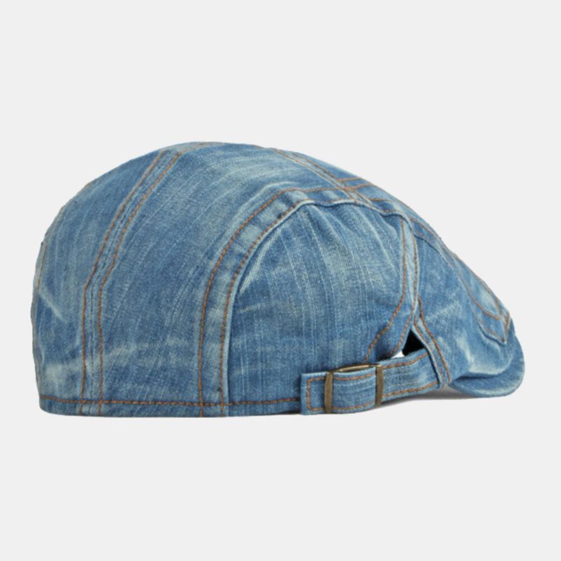 Män Newsboy Keps Tvättad Denim Fasta Toppsydda Sömmar Utomhus Andas Solskydd Casual Vintage Framåt Hatt Basker Platt Keps