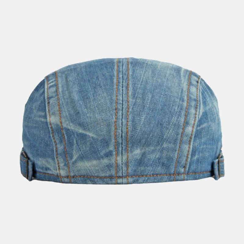 Män Newsboy Keps Tvättad Denim Fasta Toppsydda Sömmar Utomhus Andas Solskydd Casual Vintage Framåt Hatt Basker Platt Keps